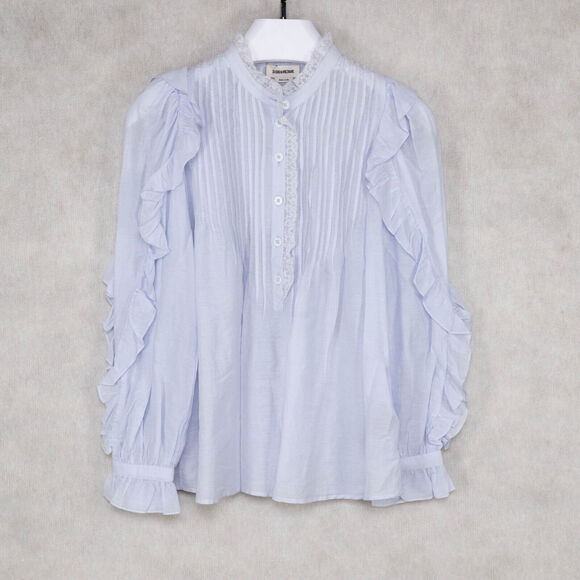 Zadig & Voltaire Women Timmy Tomboy Pleated Ruffled Top Ciel Size XS - Picture 1 of 5